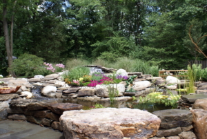 Scotch Plains waterfall and pond in this NJ backyard